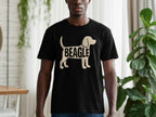 Black t-shirt with a light tan Beagle dog silhouette and text.