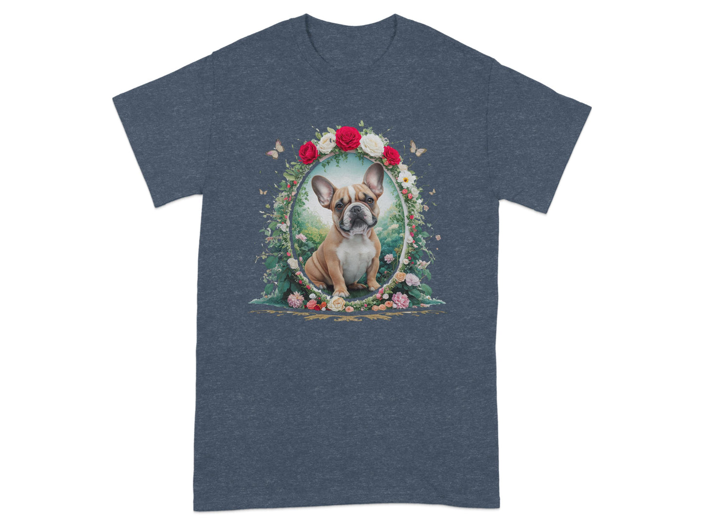Adorable French Bulldog with Floral Frame T-shirt product