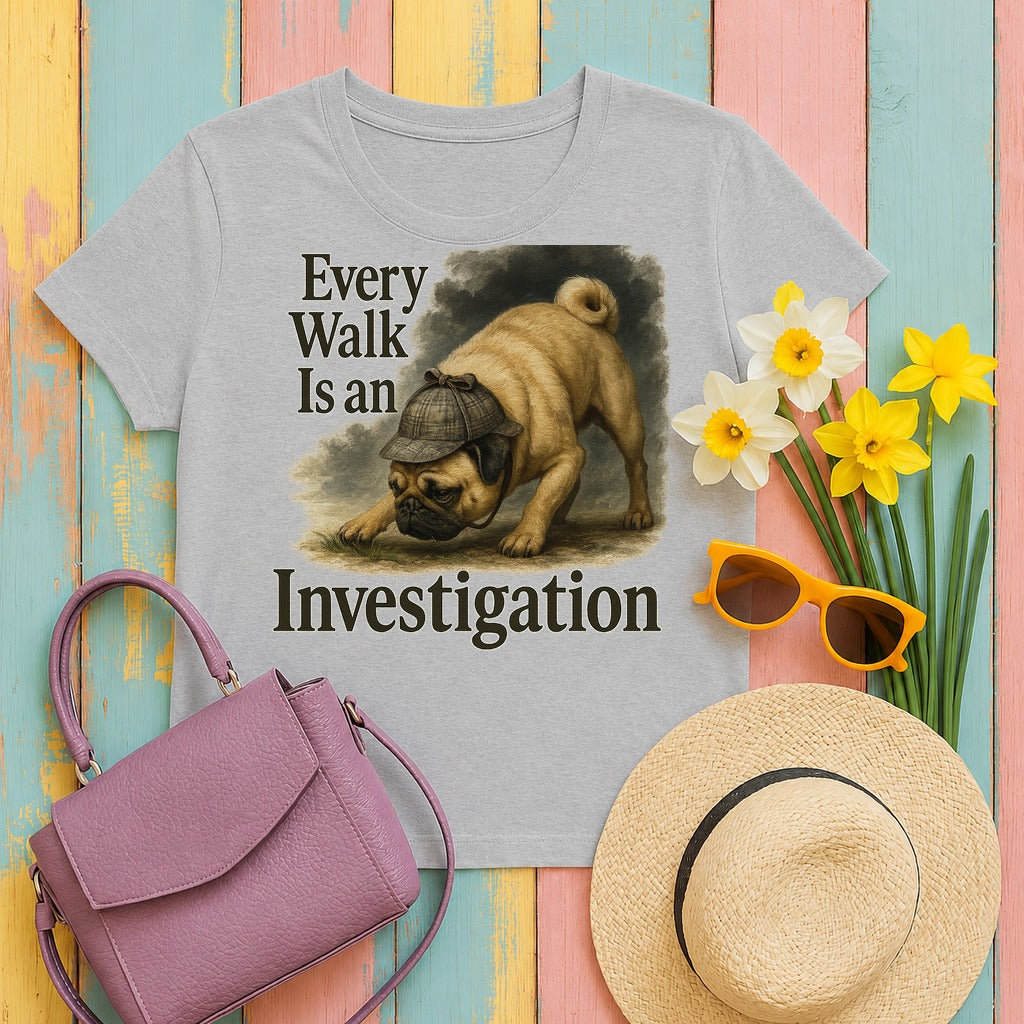Sherlock Pug Investigator T-shirt in Sport Grey