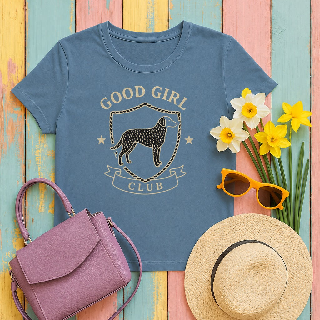 Curly-Coated Retriever Good Girl Club Tee in Steel Blue