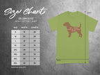 Gildan 5000 heavy cotton t-shirt size chart and graphic tee with text.