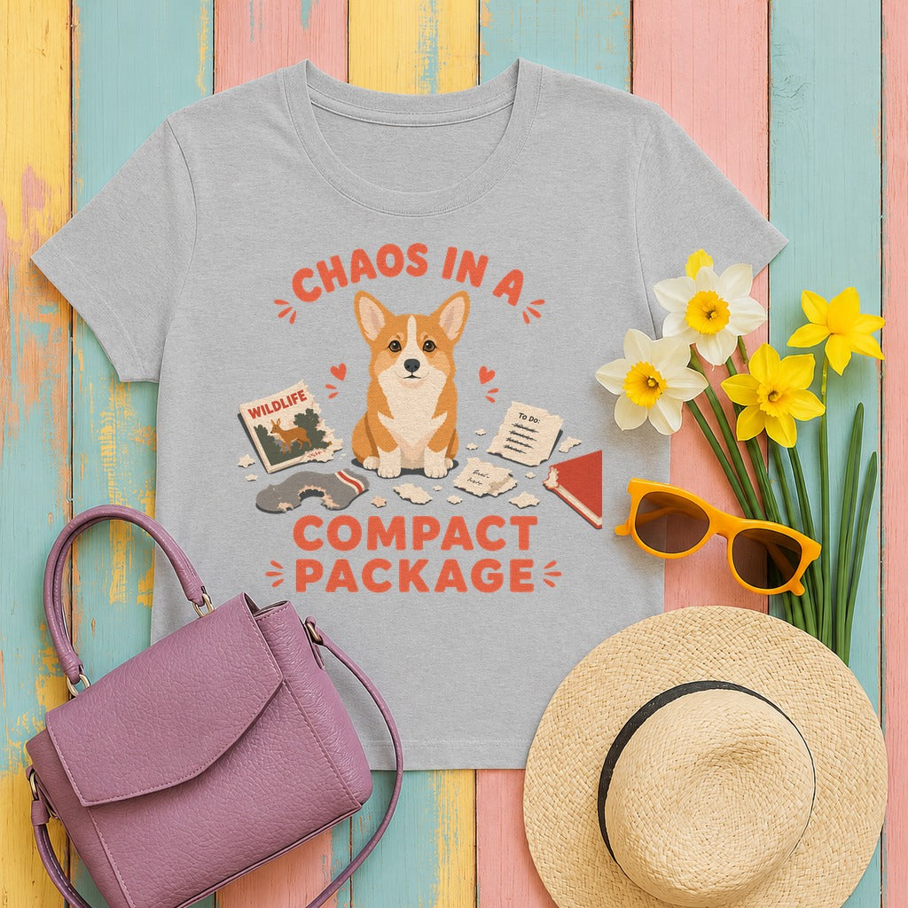 Chaos in a Compact Package Corgi T-Shirt in Sport Grey