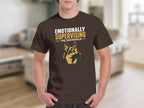German Shepherd head graphic with "EMOTIONALLY SUPERVISING THE HOUSEHOLD" text on brown t-shirt.