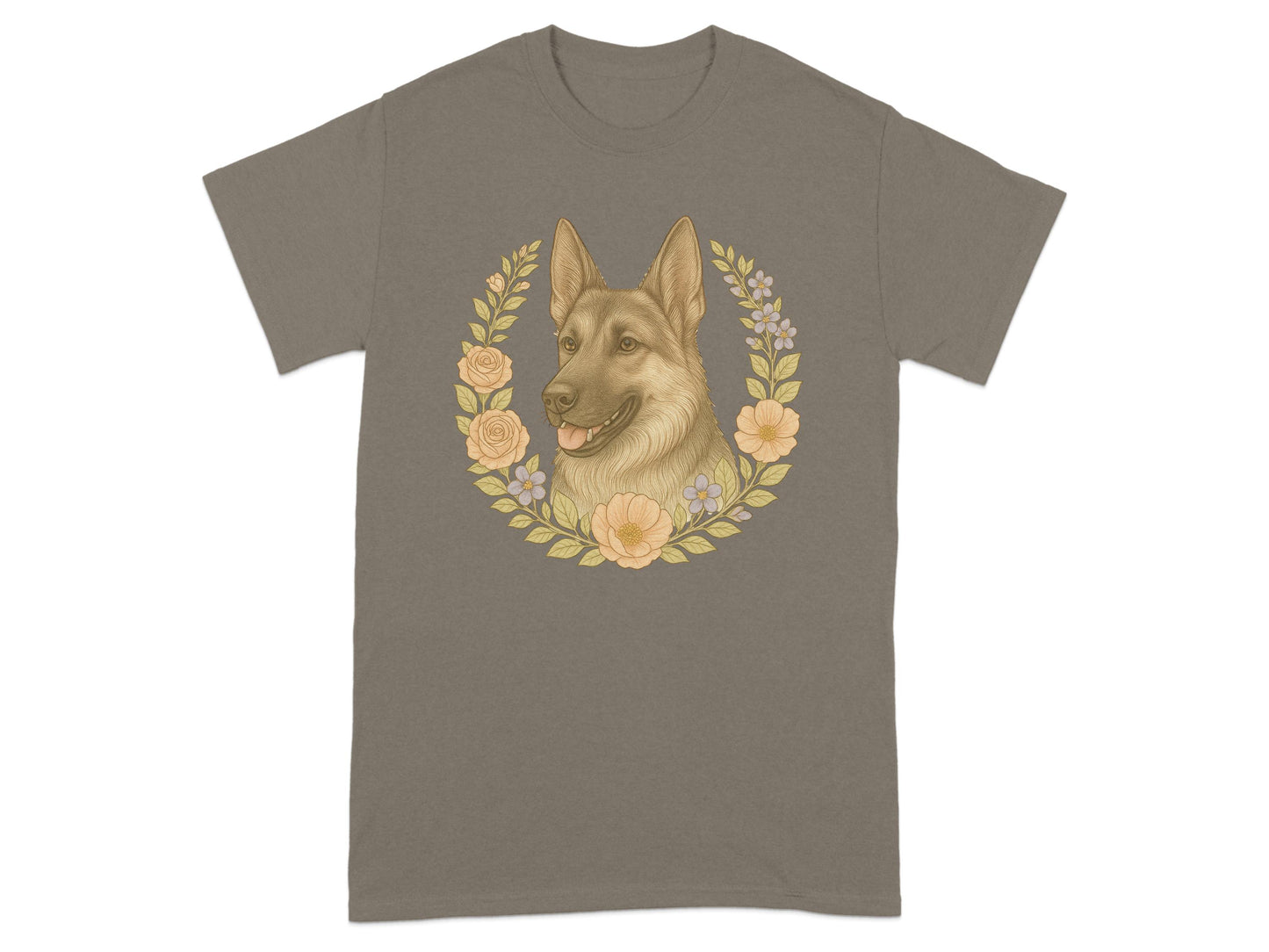German Shepherd with Floral Wreath Graphic T-shirt product