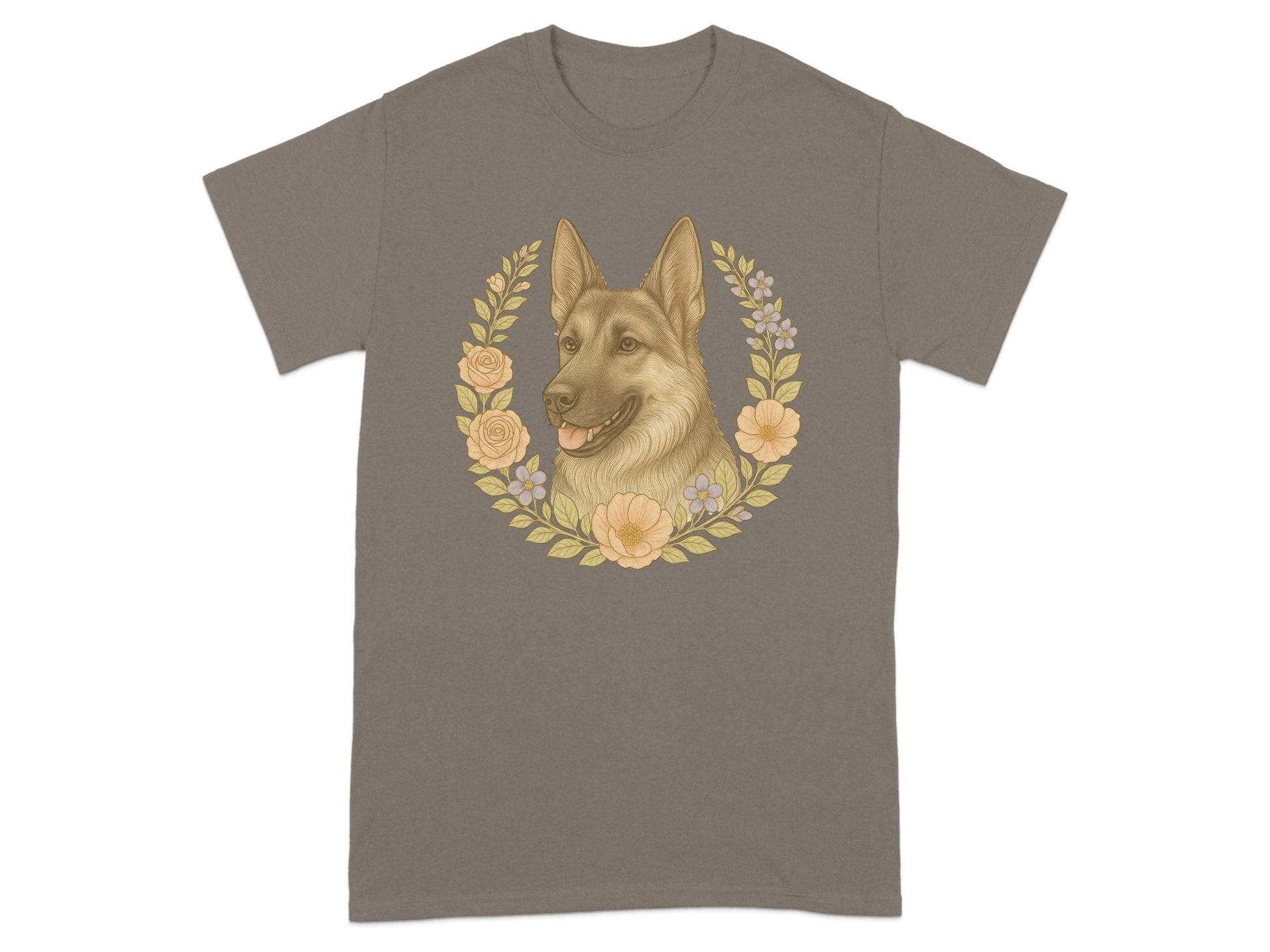 German Shepherd with Floral Wreath Graphic T-shirt product