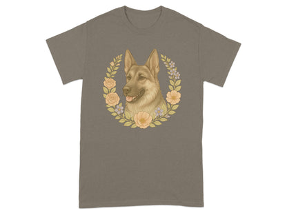 German Shepherd with Floral Wreath Graphic T-shirt product