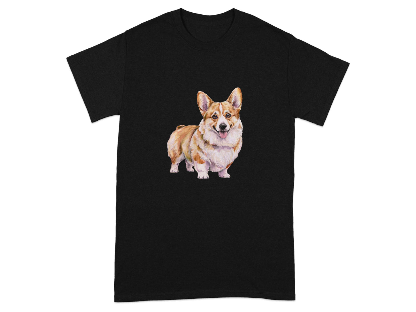 Adorable Corgi Dog Graphic Printed on Black T-Shirt product type