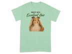 Mint green t-shirt with a Shetland sheepdog and text "Anxiety with Excellent Hair".