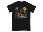 Black t-shirt with a collage of various colored Labradors titled "Endless Hunger".