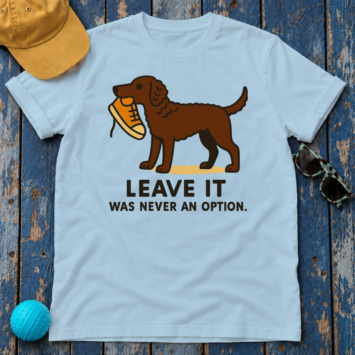 Liver Curly-Coated Retriever Leave It Tee in Light Blue