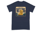 Golden retriever swimming in water with "Professional Wet Dog" text.