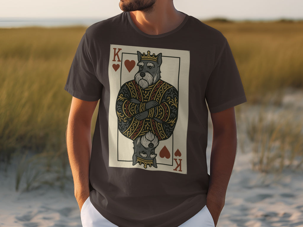 Dark t-shirt with King of Hearts playing card featuring a schnauzer.