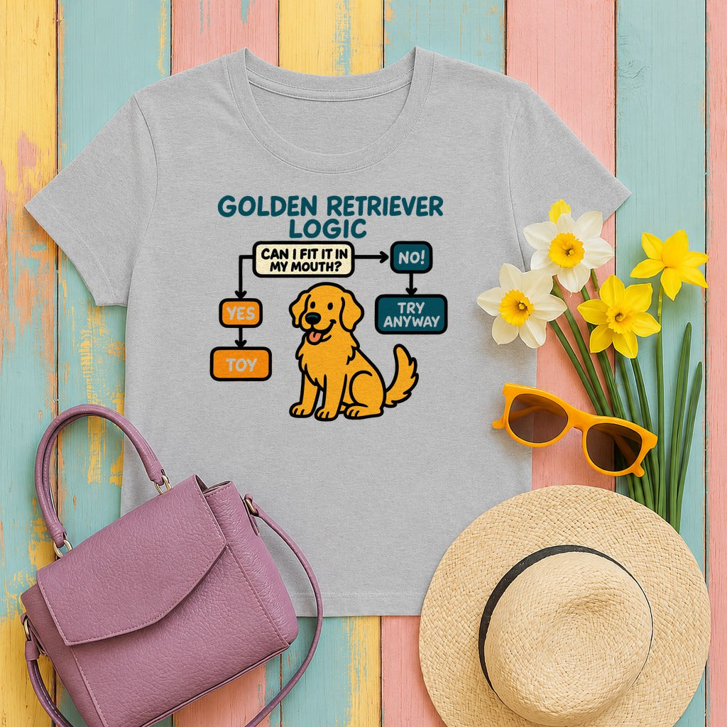 Golden Retriever Logic Flowchart T-Shirt in Sport Grey