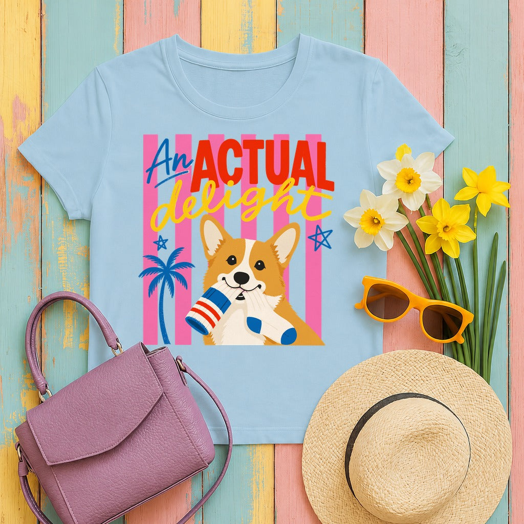 The Actual Delight Corgi Graphic T-shirt in Light Blue