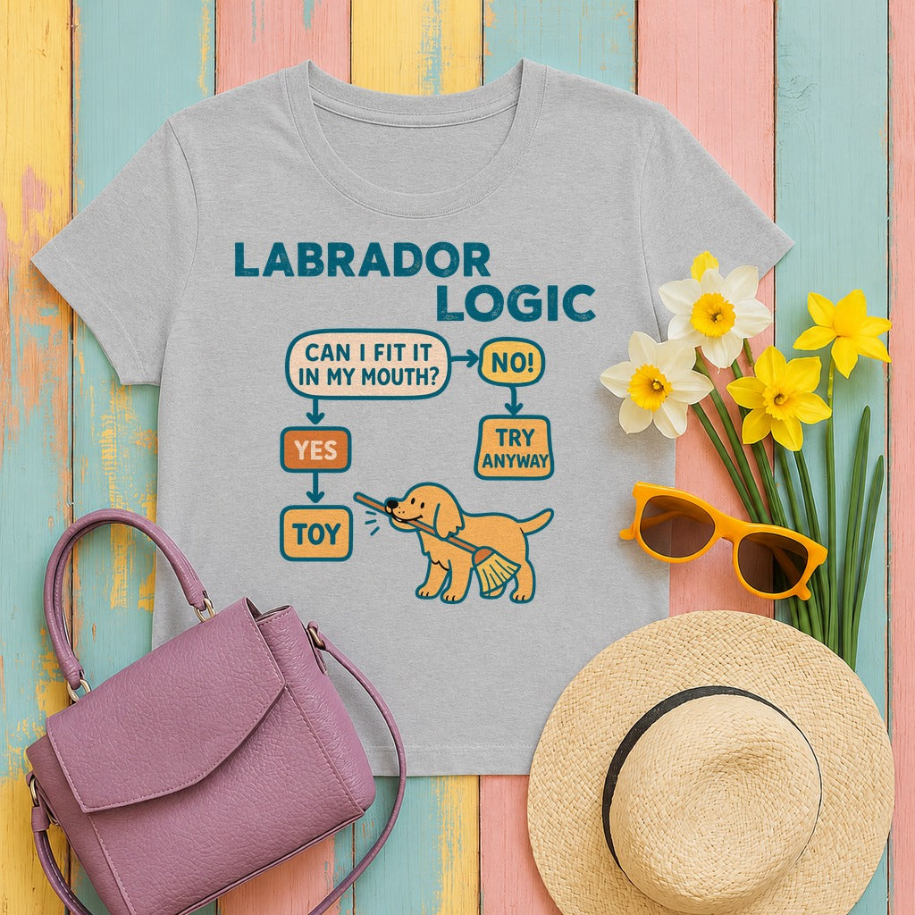 Yellow Labrador Logic Flowchart T-Shirt in Sport Grey