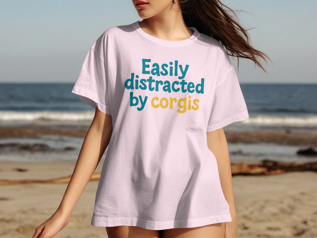 Easily Distracted by Corgis Funny Graphic Tee