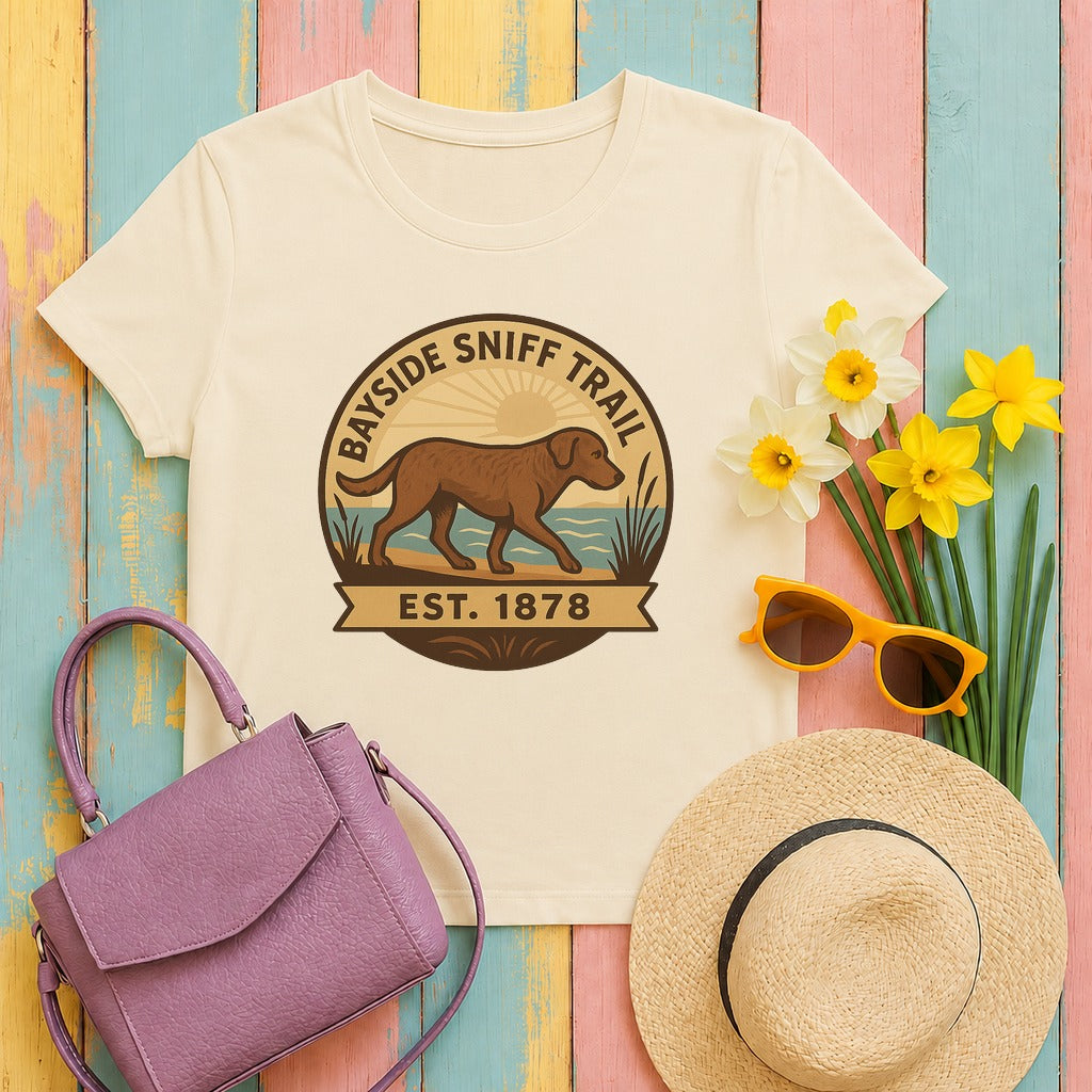 chesapeake bay retriever sniff-trail tee flat lay hero
