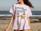 Labrador Logic t-shirt with a flowchart about fitting toys in a dog's mouth.