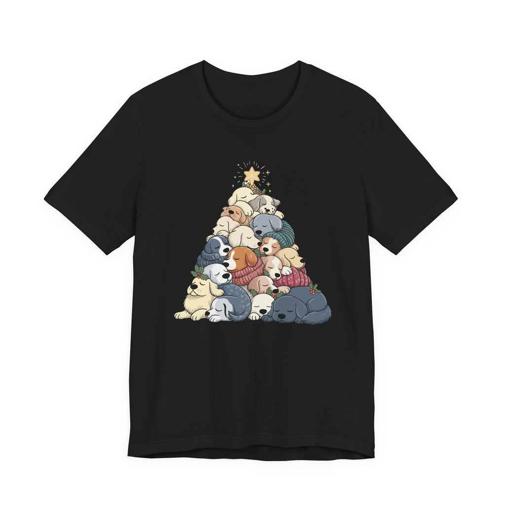 Sleeping Dogs Stacked Christmas Tree Funny Holiday T-Shirt