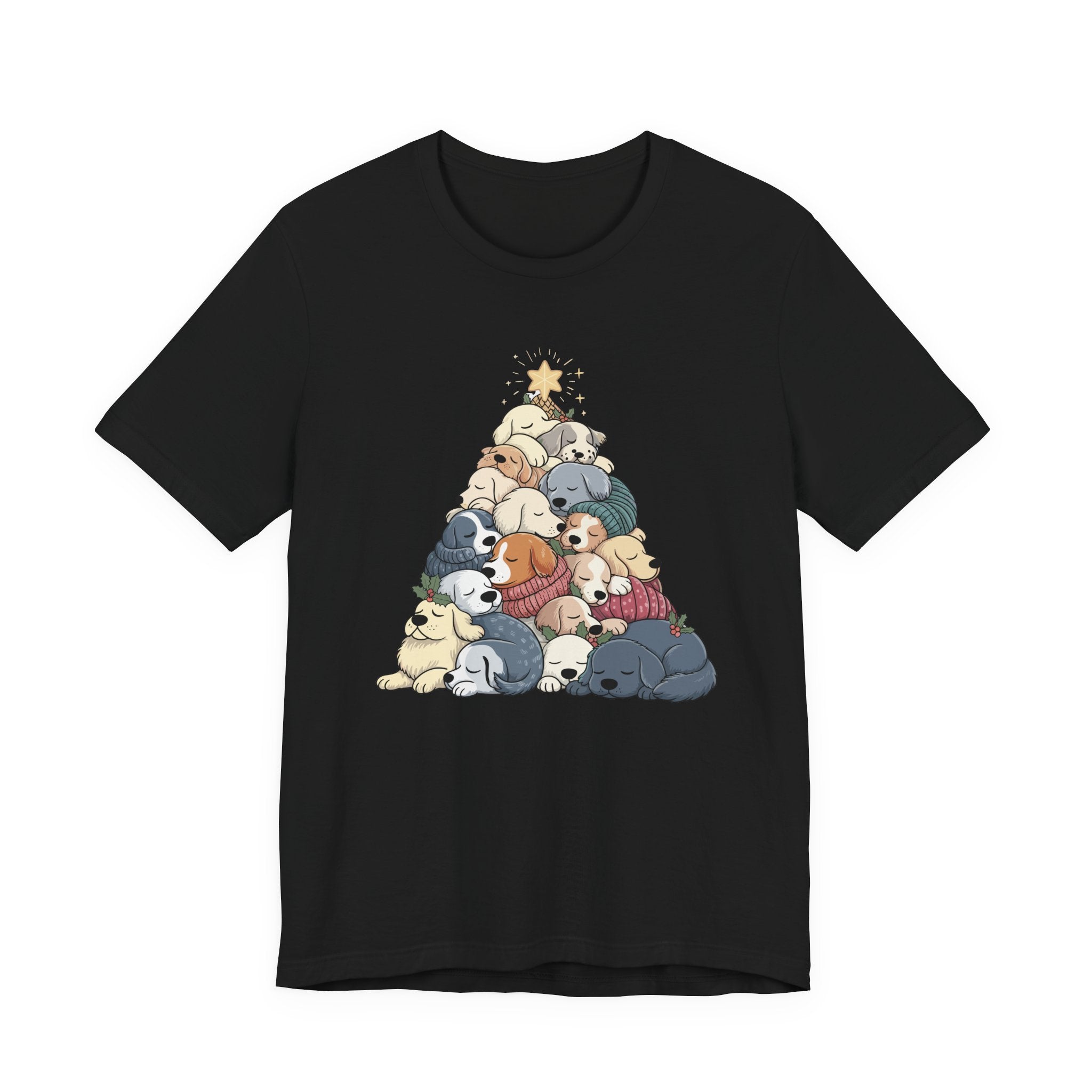 Sleeping Dogs Stacked Christmas Tree Funny Holiday T-Shirt