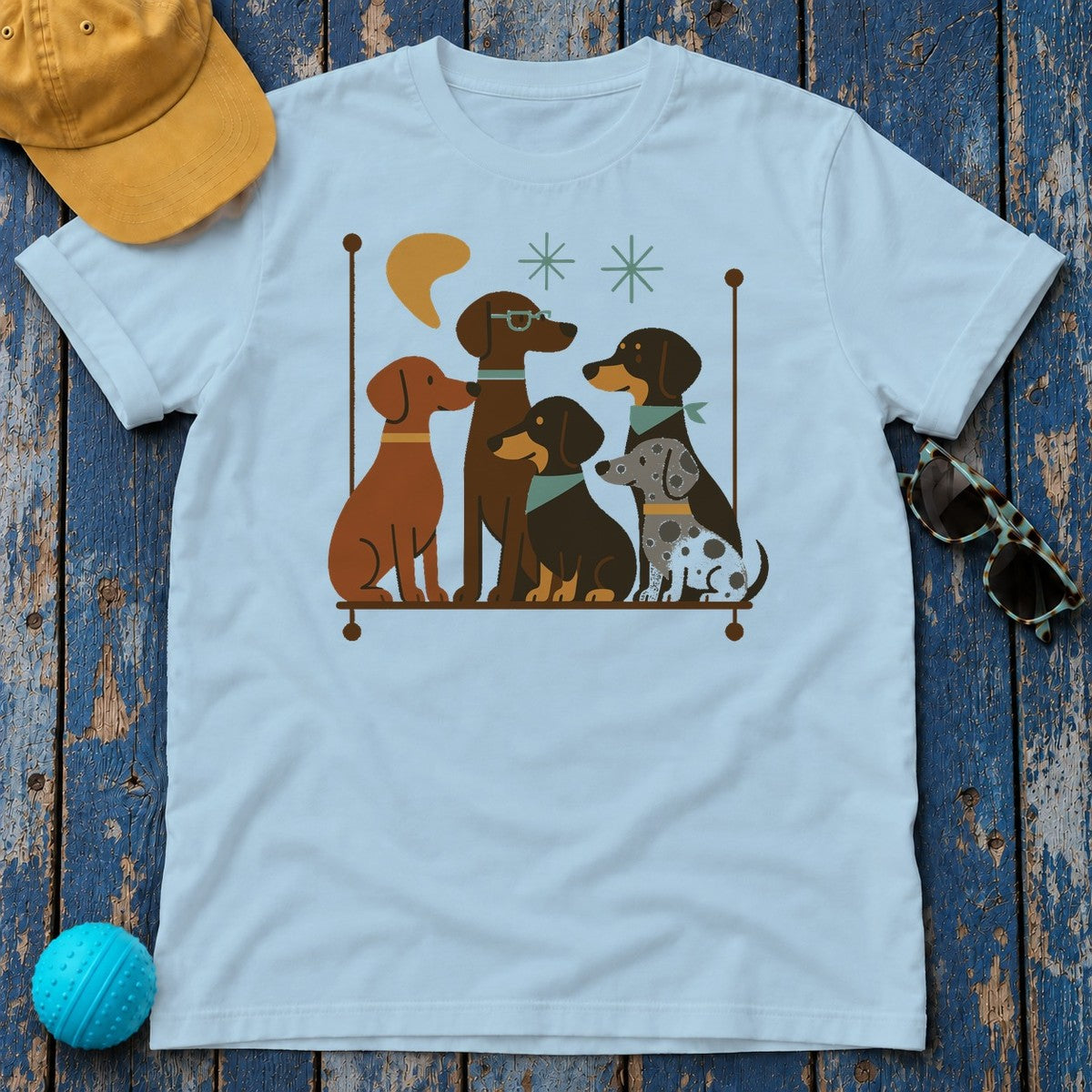 Mid-Century Dachshund T-Shirt in Light Blue