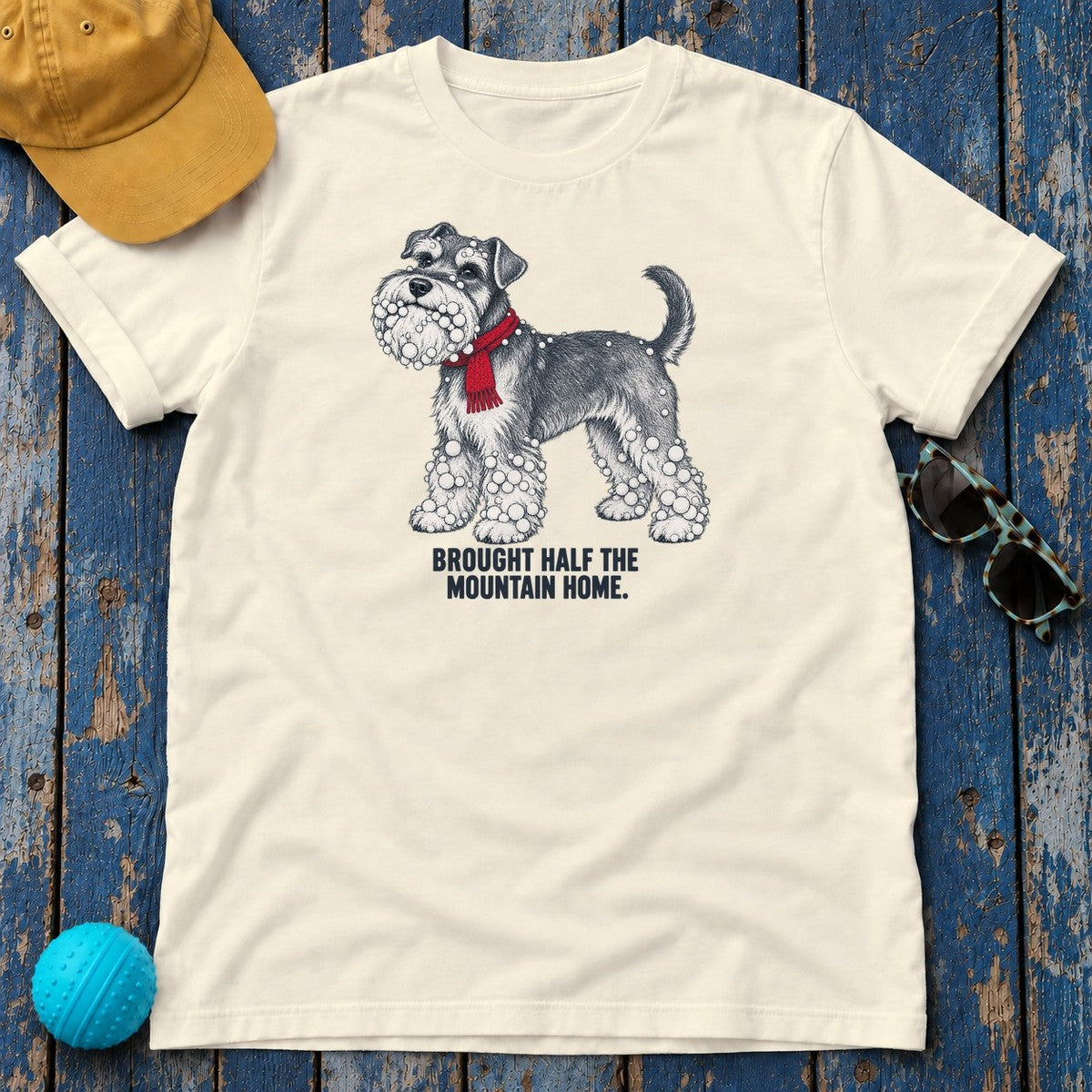 Brought Half the Mountain Home Schnauzer T-Shirt in Natural - flat lay