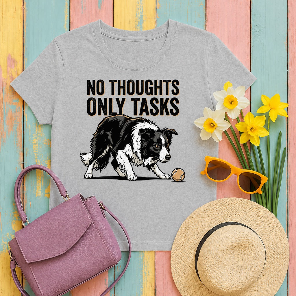 No Thoughts Only Tasks Border Collie T-Shirt in Sport Grey