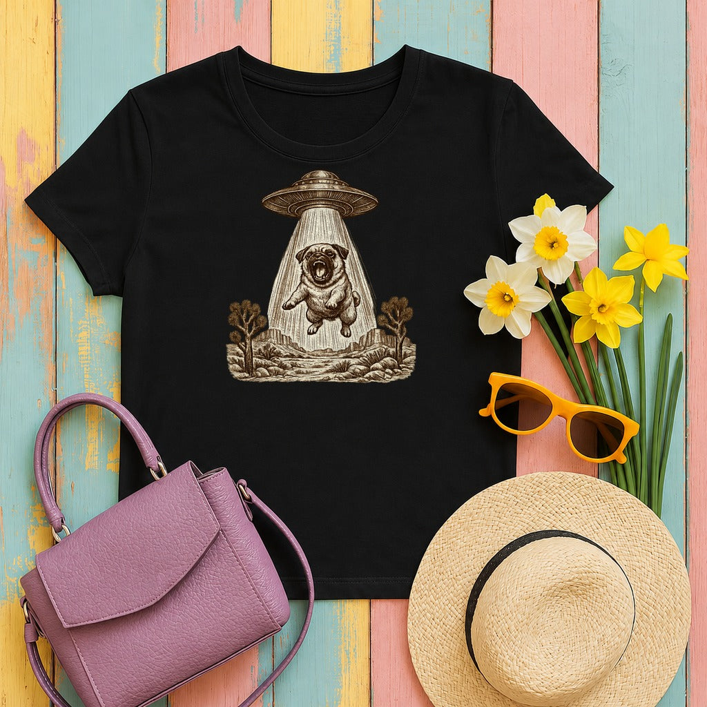 Vintage Abducted Pug Desert T-shirt in Black