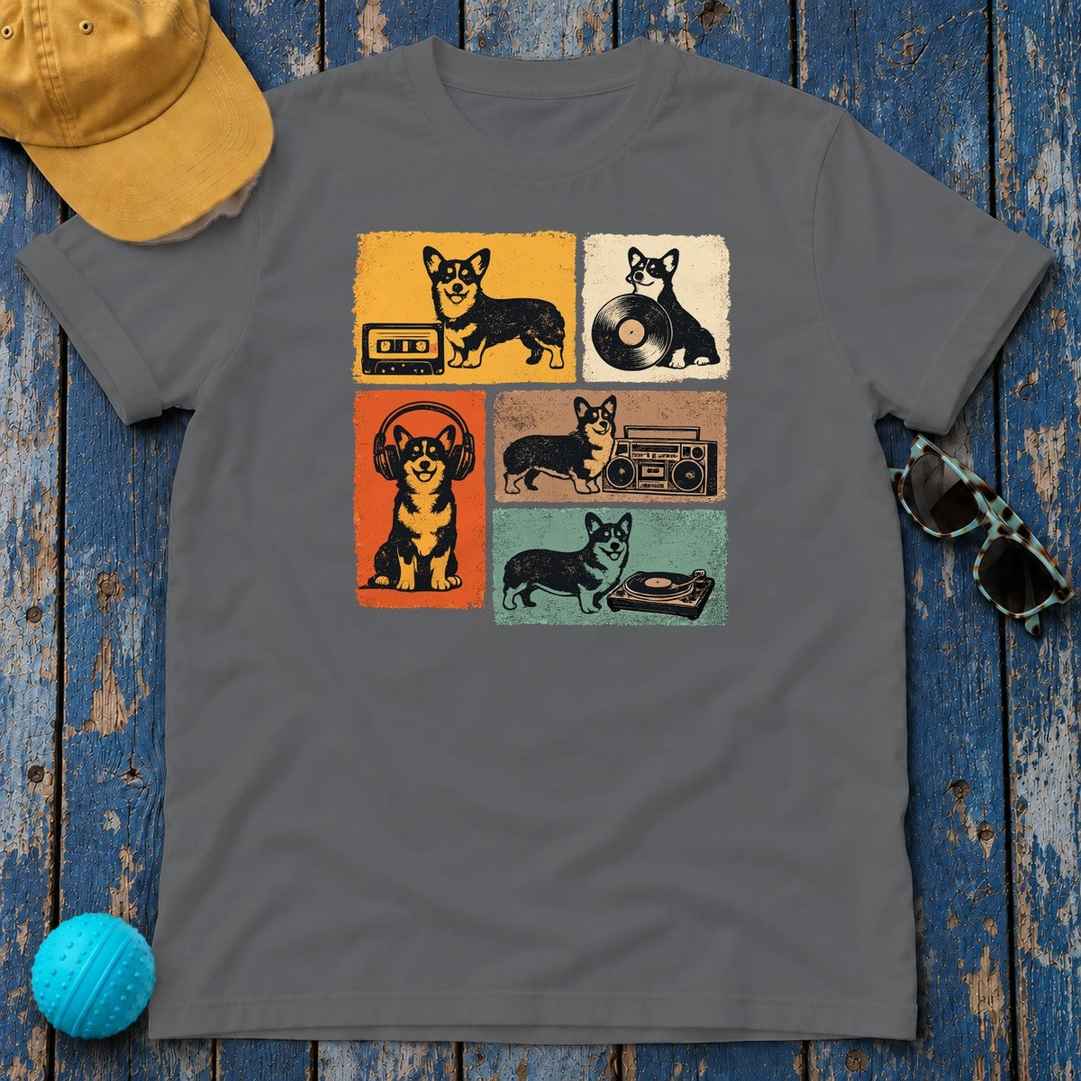 Retro Corgi Mixtape Vibe T-Shirt in Graphite Heather