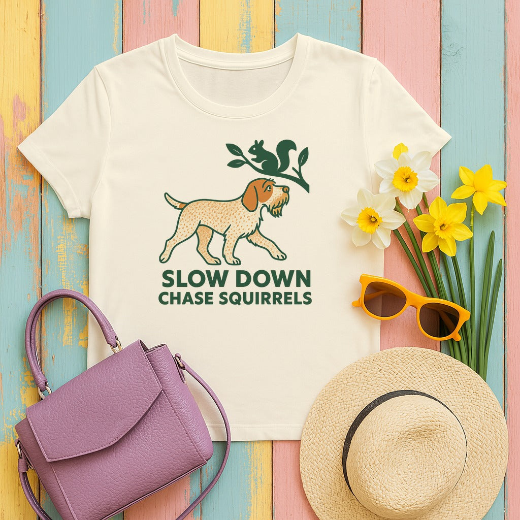 Spinone Italiano Slow Down Chase Squirrels Tee in Natural