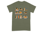 Beagle dog illustrations in various poses interacting with sewing objects and blankets.