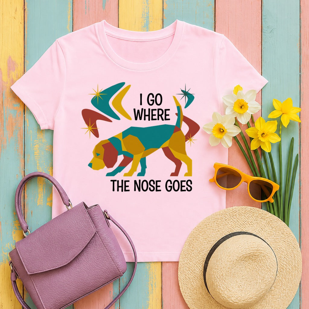 Retro Beagle Nose Knows Graphic T-Shirt in Light Pink