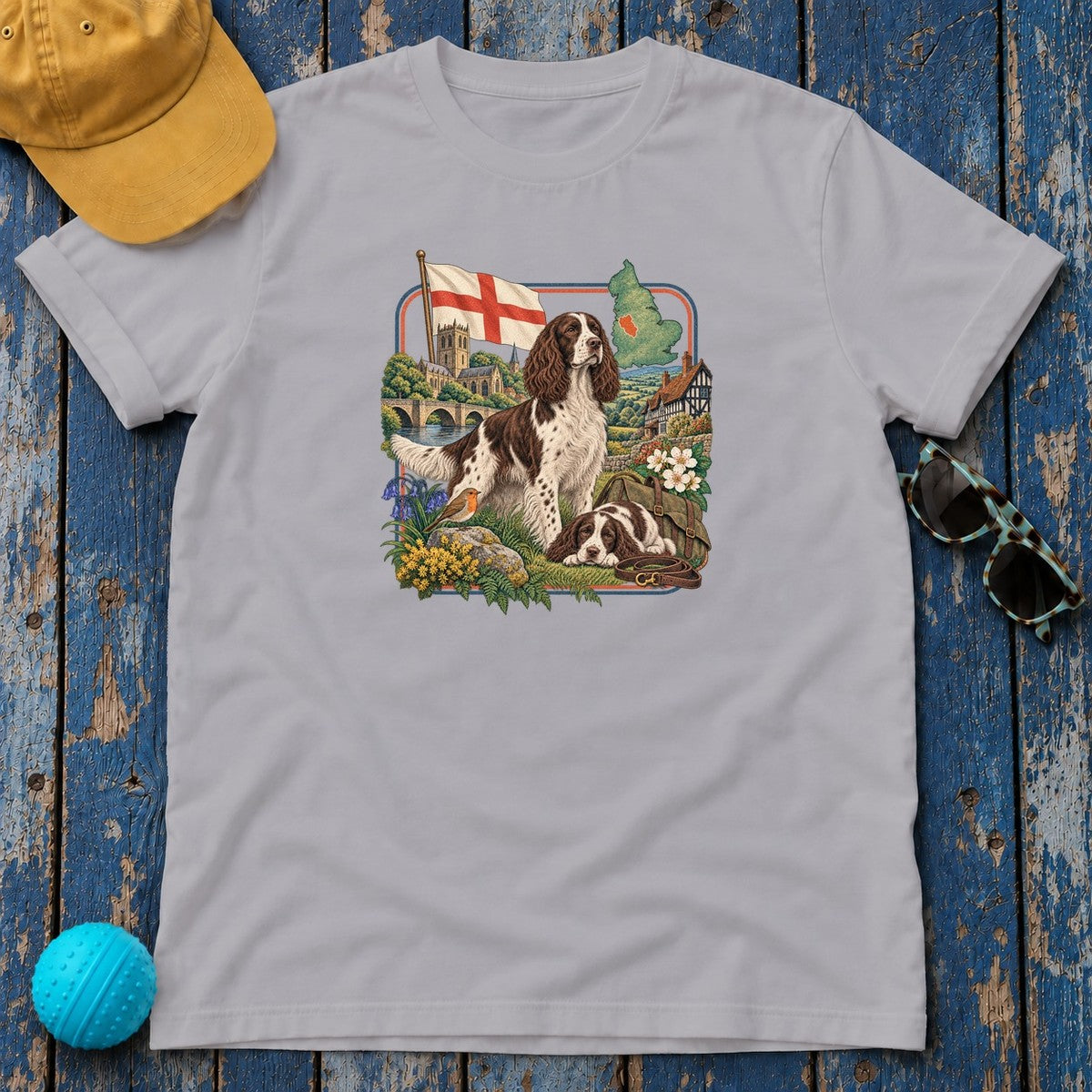 English Springer Spaniel England Heritage T-Shirt in Athletic Heather