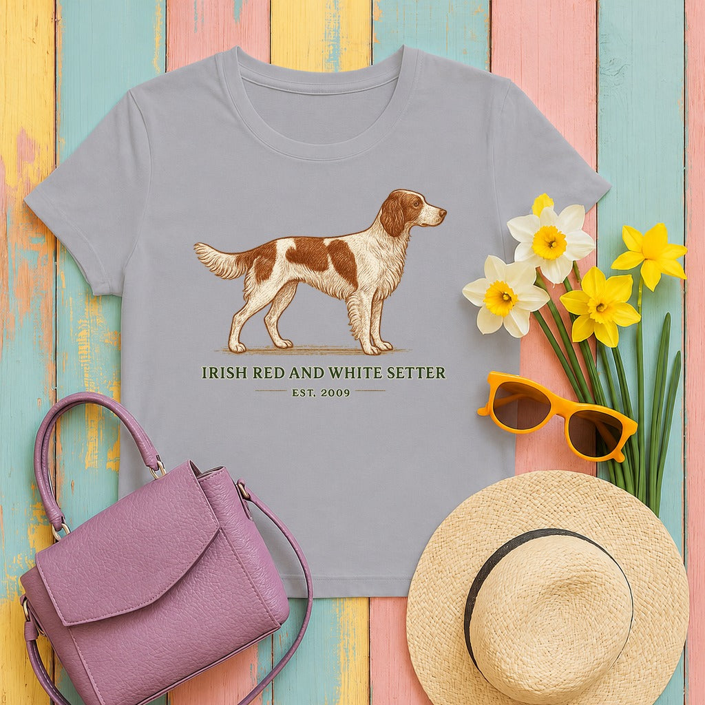 Irish Red and White Setter Engraved Plate Tee in Athletic Heather