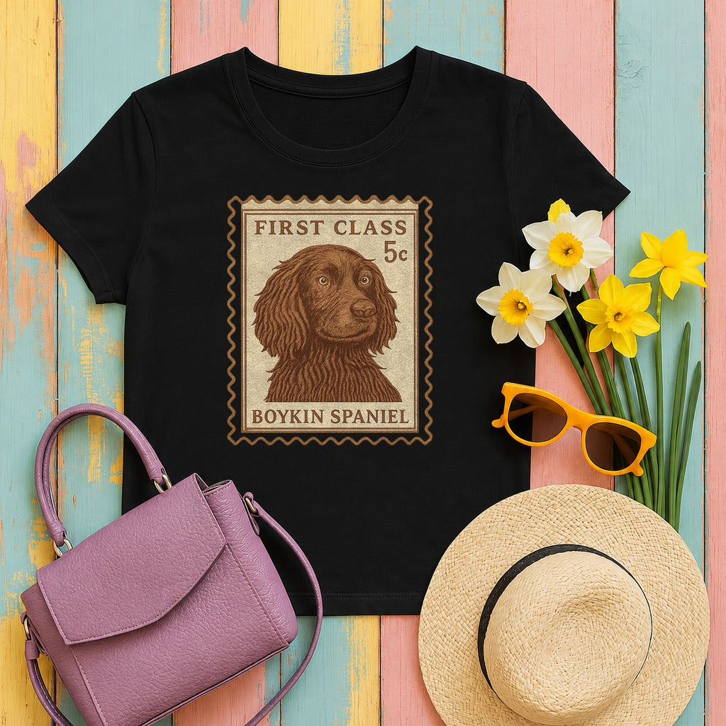 Boykin Spaniel First Class Stamp T-shirt in Black