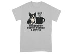 Boston Terrier and coffee cup graphic with text "POWERED BY BOSTON TERRIER & COFFEE".