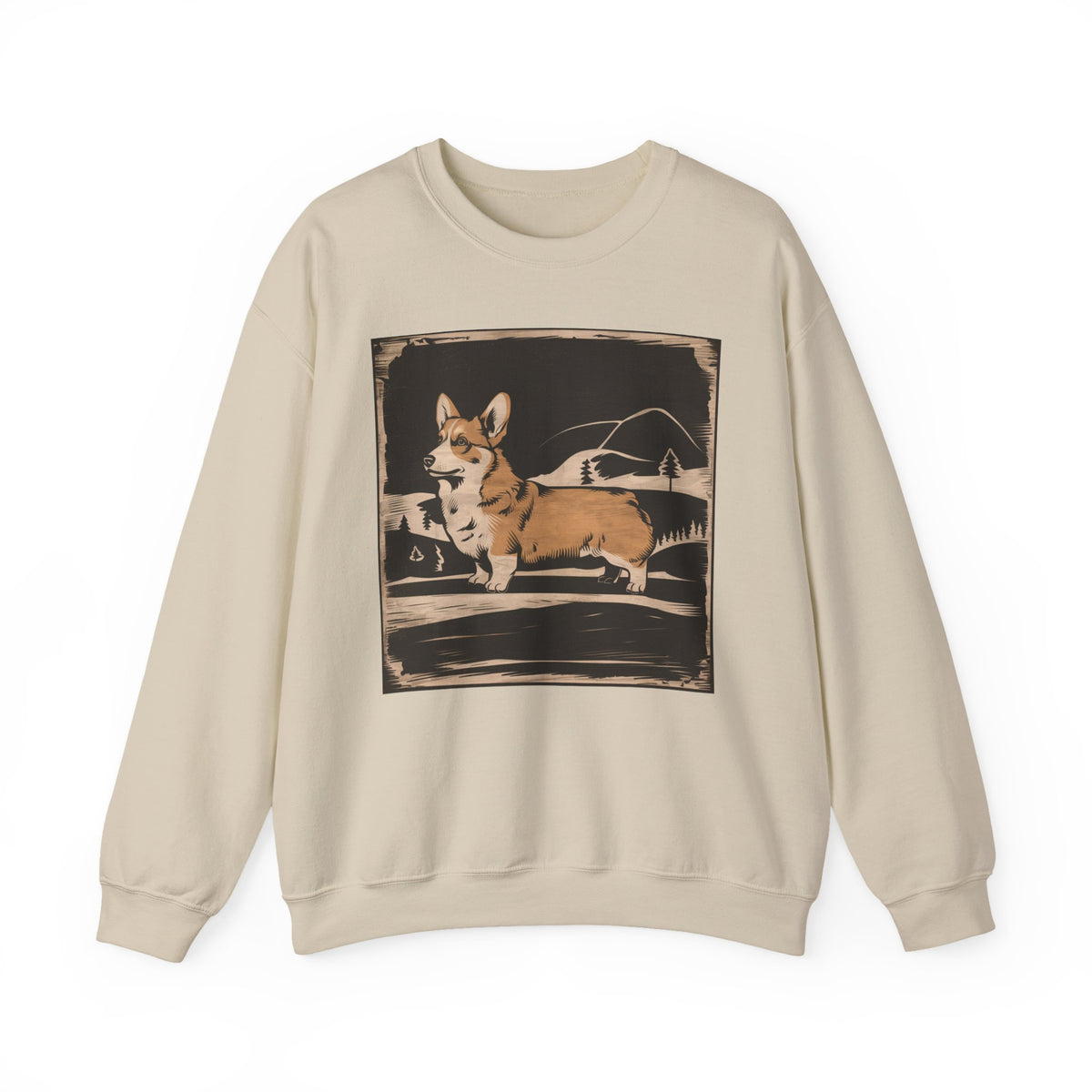 Cute Corgi with Mountains Sweatshirt in Sand
