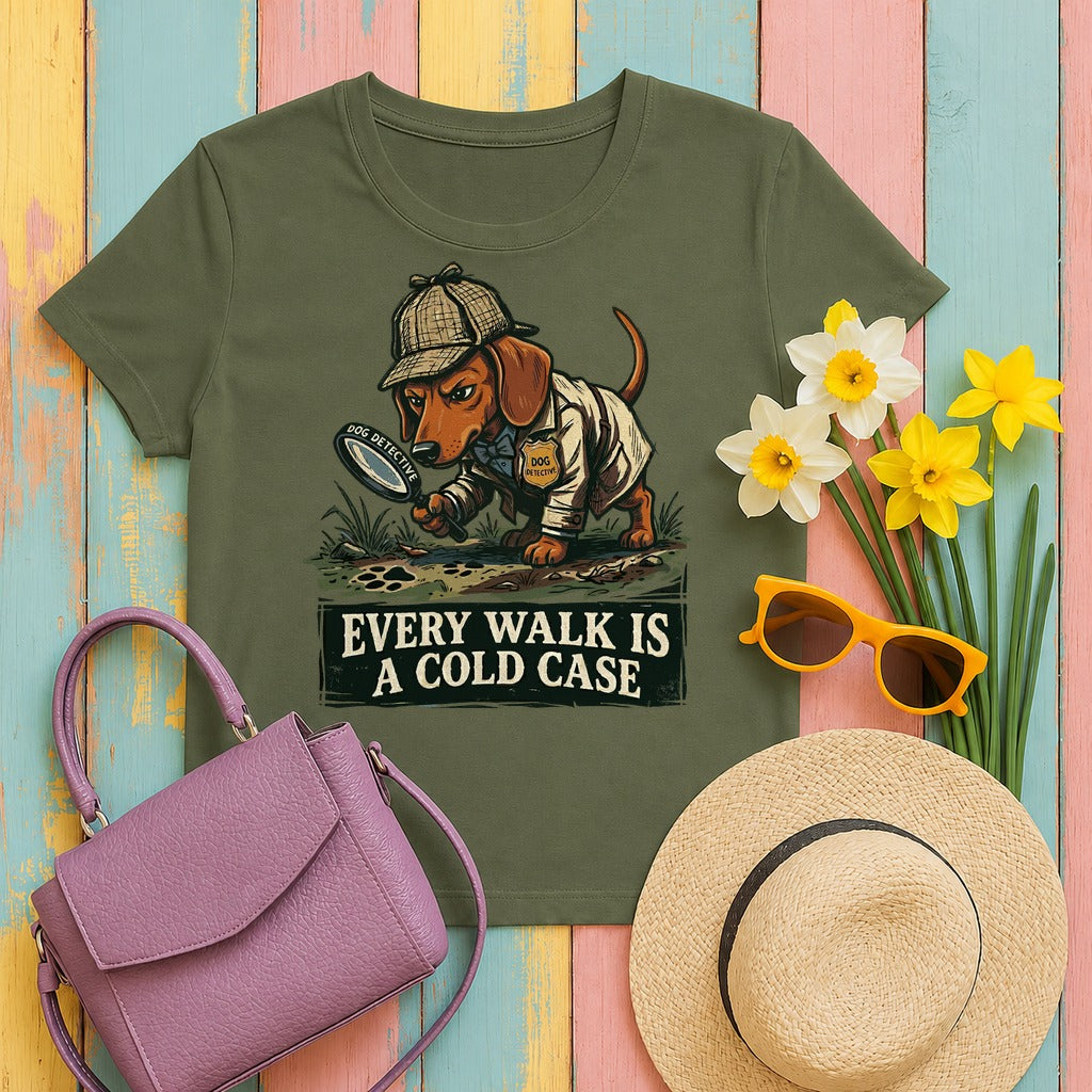 Sleuth Dachshund 'Cold Case' T-shirt in Military Green