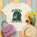 Snacks Make Me Nicer Gordon Setter with Donut Funny Foodie T-Shirt in Natural