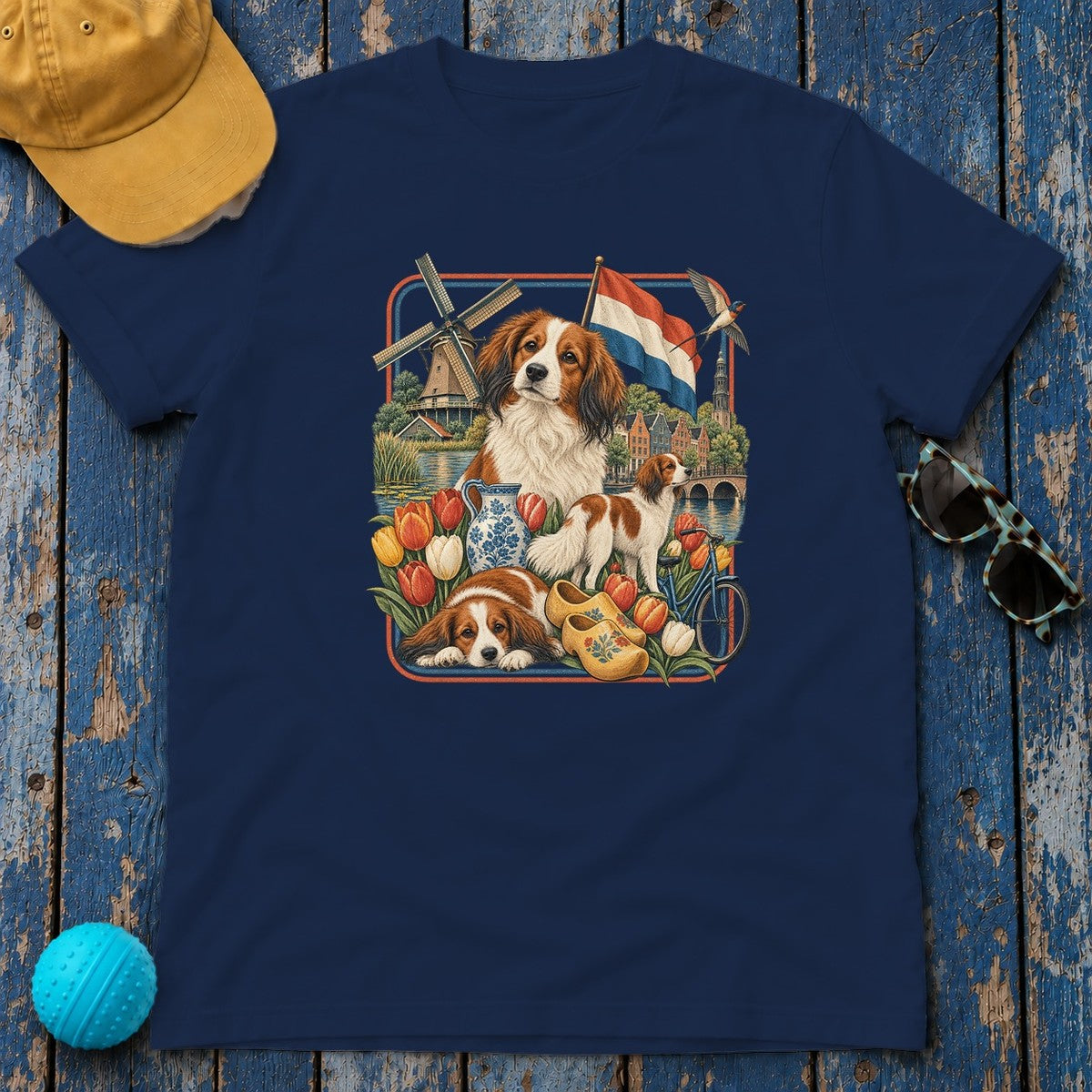Kooikerhondje Netherlands Heritage T-Shirt in Navy