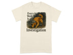 Golden retriever in deerstalker hat, sniffing ground, with text "Every Walk Is an Investigation".