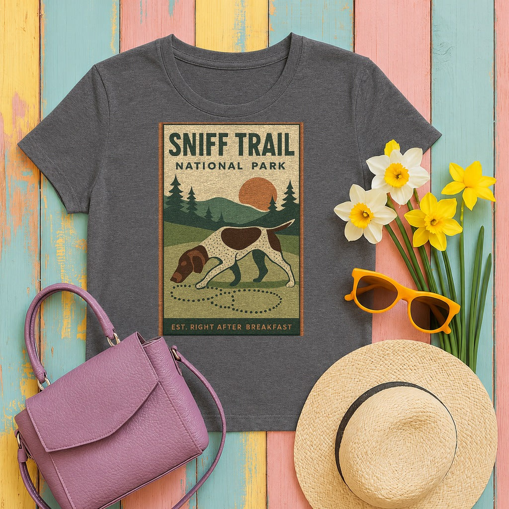 German Shorthaired Pointer Sniff Trail National Park T-shirt in Dark Grey Heather