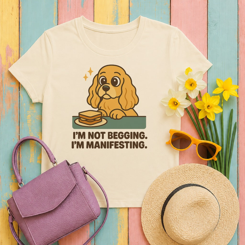 cocker spaniel manifesting tee flat lay hero
