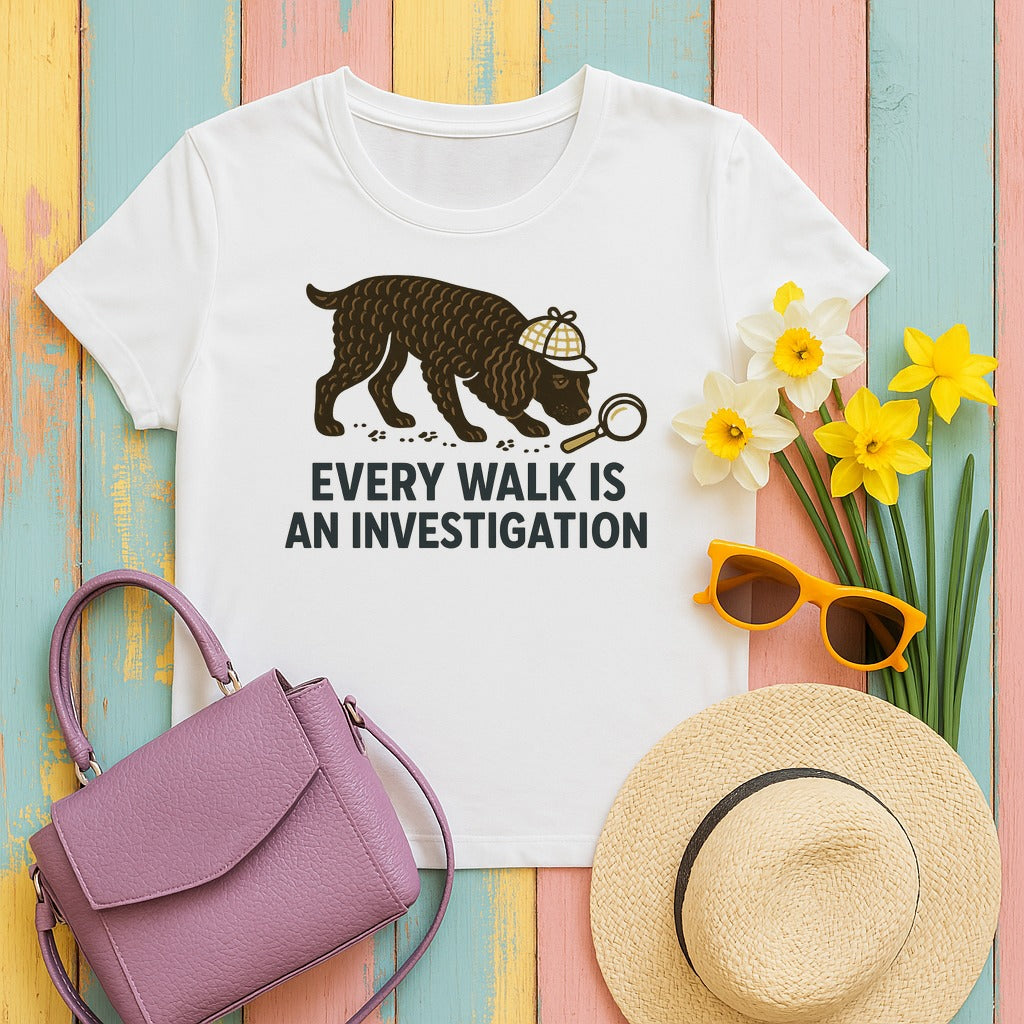 American Water Spaniel Every Walk Is An Investigation Tee in White