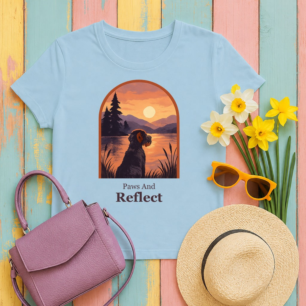 Wirehaired Pointing Griffon Paws and Reflect T-shirt in Light Blue
