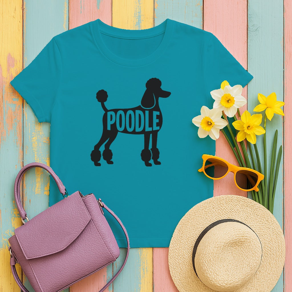 Elegant Poodle Silhouette T-Shirt in Tropical Blue
