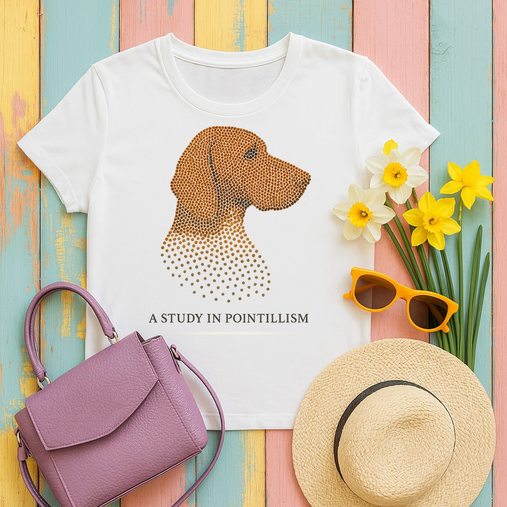 German Shorthaired Pointer A Study in Pointillism T-shirt in White