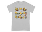 Line art of yellow puppies gardening and playing with flowers in nine panels.