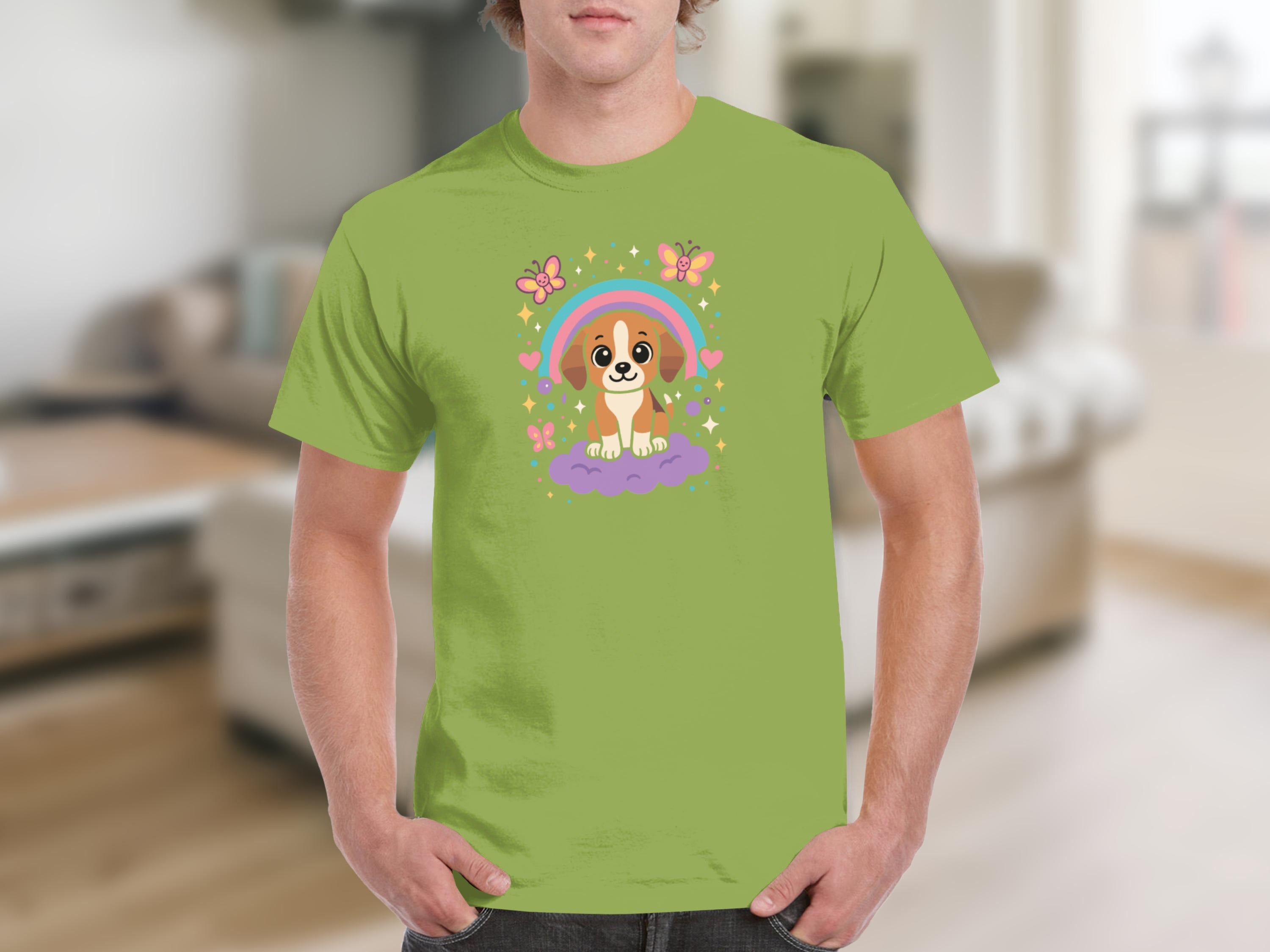 Colorful Rainbow and Cute Dog Graphic T-Shirt