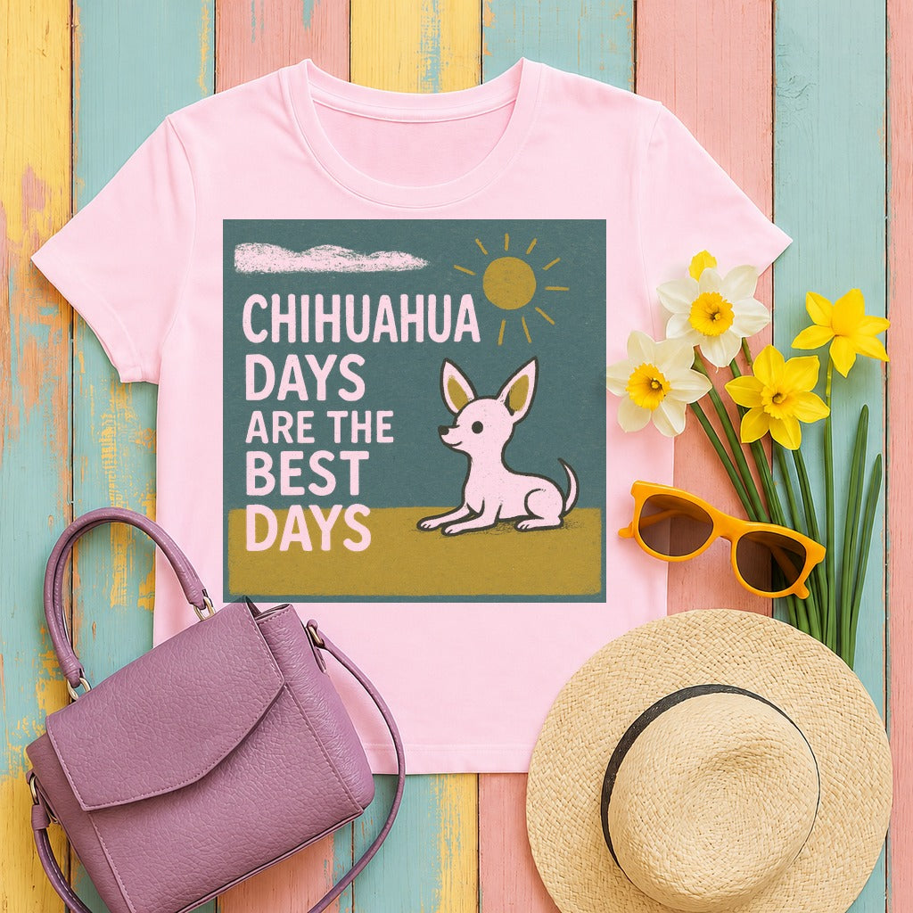 Whimsical Chihuahua Days T-Shirt in Light Pink